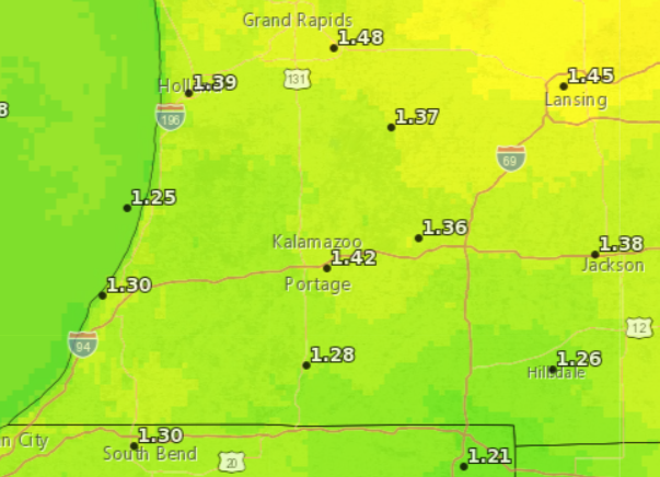 Weekly forecasted reference evapotranspiration rate for the week ending Aug. 3.